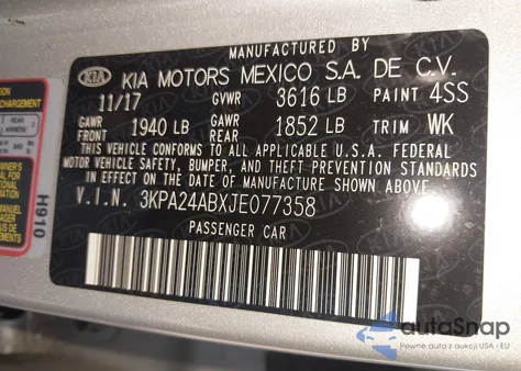 2018 Kia Rio S из США, поврежденный, VIN 3KPA24ABXJE077358